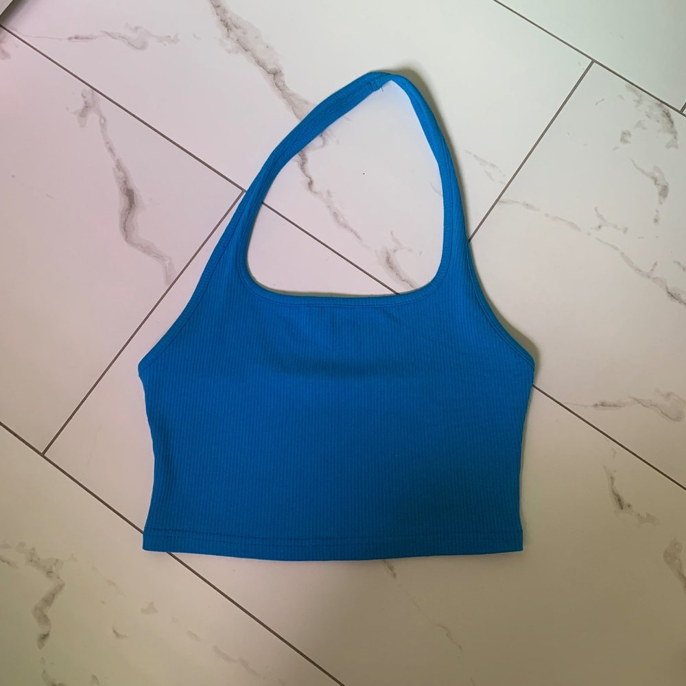 BLUE HALTER TOP